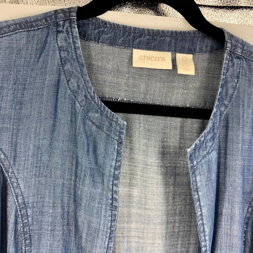 Chico's Chambray Ombre Embroidery Jacket 0 Small 4 - Picture 2 of 5